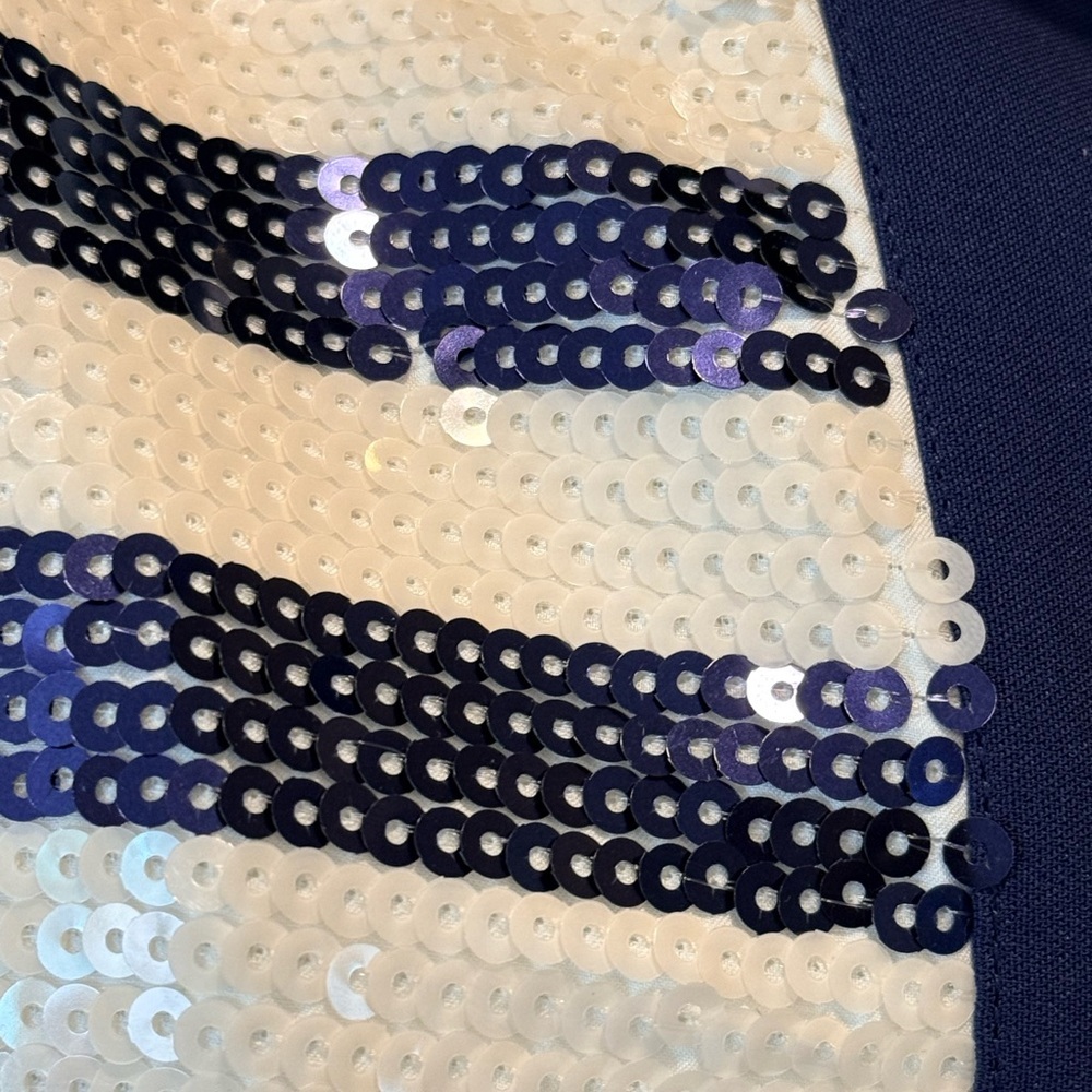 Sail to Sable Sequin Stripe Cowl Neck Halter Top Navy White Lined S/M - Picture 7 of 8